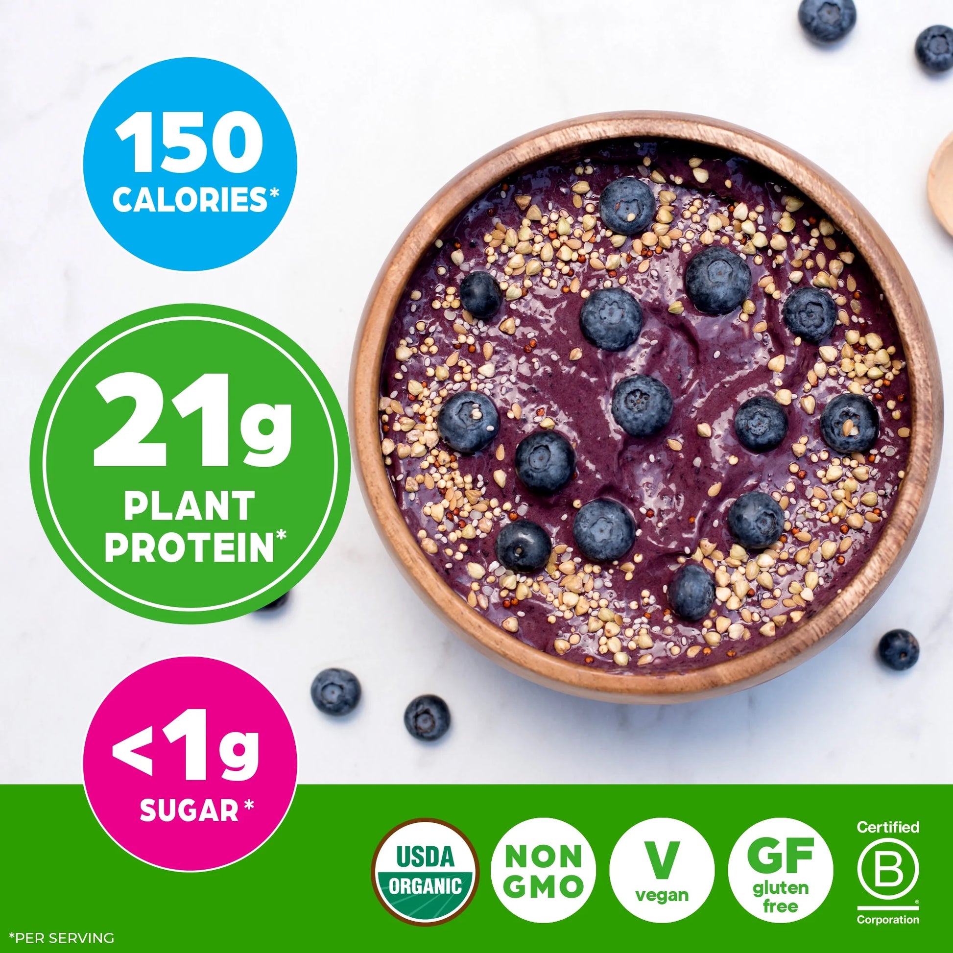 Organic Vegan 21G Protein Powder, Plant Based Shake Drink, Vanilla Bean 1.02Lb