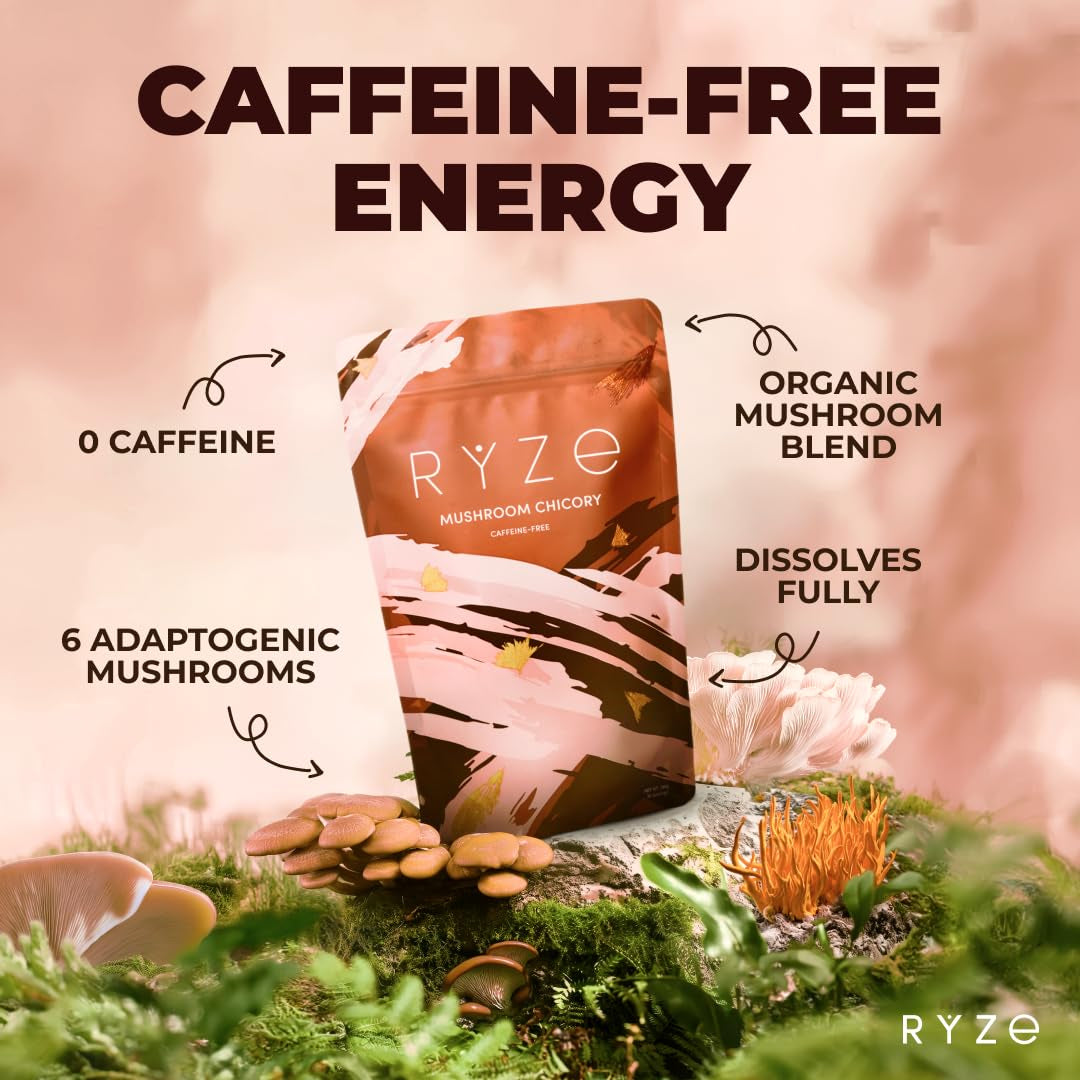 Mushroom Chicory with 6 Organic Adaptogenic Mushrooms, Keto Decaf Alternative with Chicory Root for Energy, Focus, Digestion, Immunity with Lions Mane Pack of 1