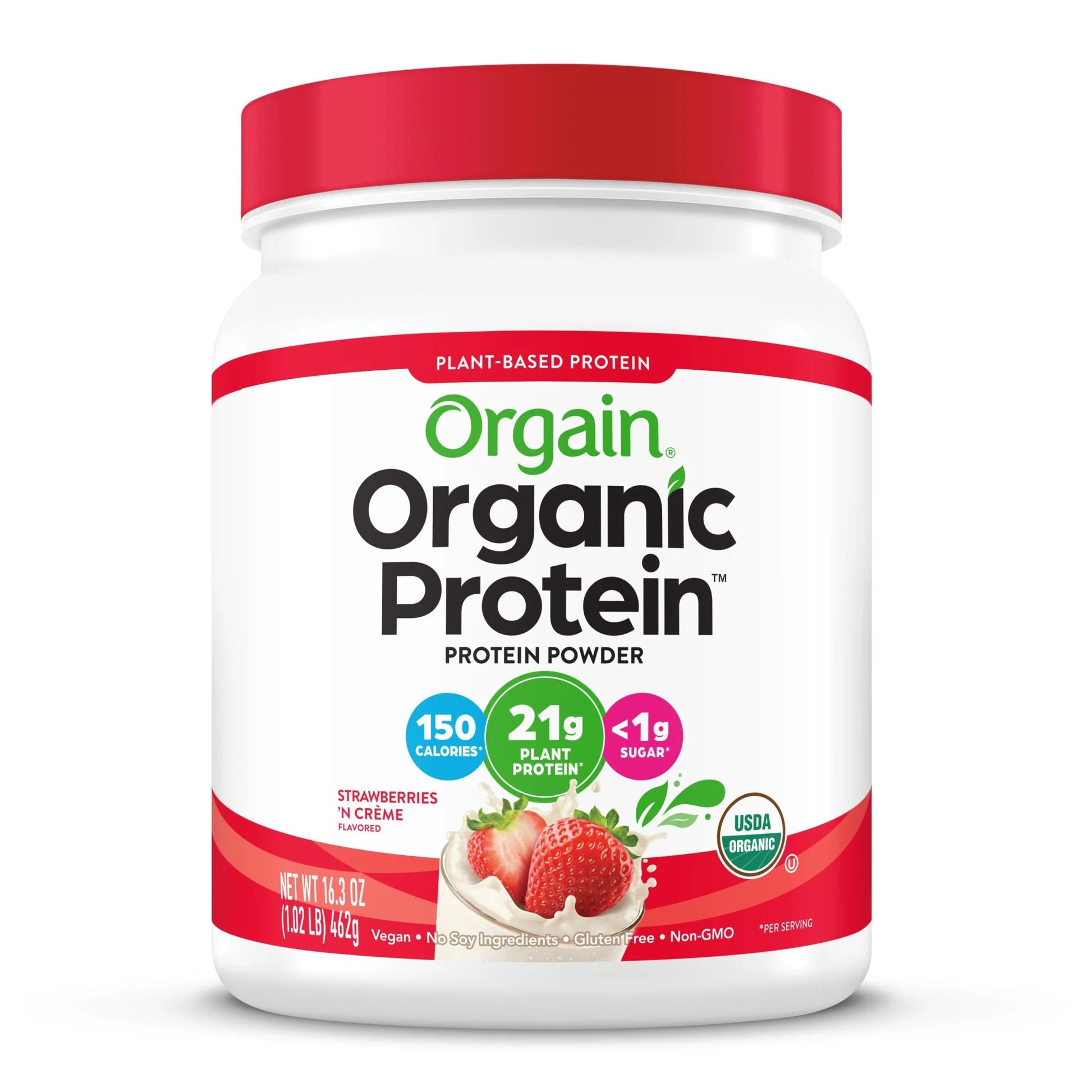 Organic Vegan 21G Protein Powder, Plant Based Shake Drink, Strawberries N Cream 1.02Lb