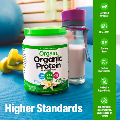 Organic Vegan 21G Protein Powder, Plant Based Shake Drink, Vanilla Bean 1.02Lb