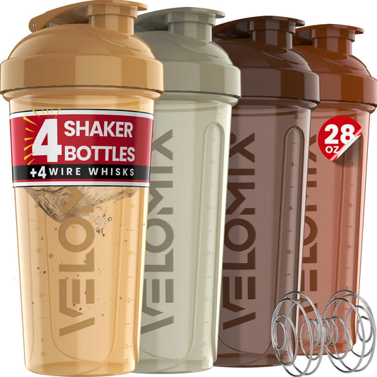 -4 PACK 28 Oz Protein Shaker Bottle for Protein Mixes -4X Wire Whisk | Leak Proof Shaker Cups for Protein Shakes | Large, Stackable Protein Shaker Bottle Pack | Dishwasher Safe (A3) Urban Tone