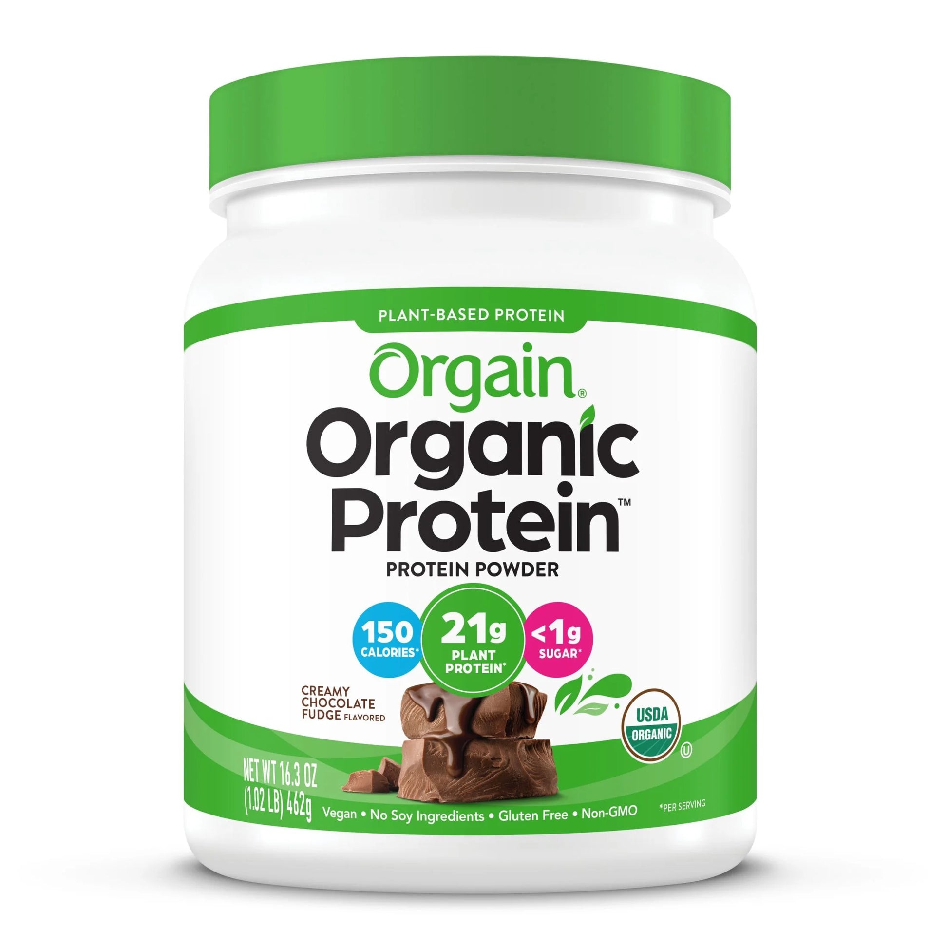 Organic Vegan 21G Protein Powder, Plant Based Shake Drink, Creamy Chocolate Fudge 1.02Lb