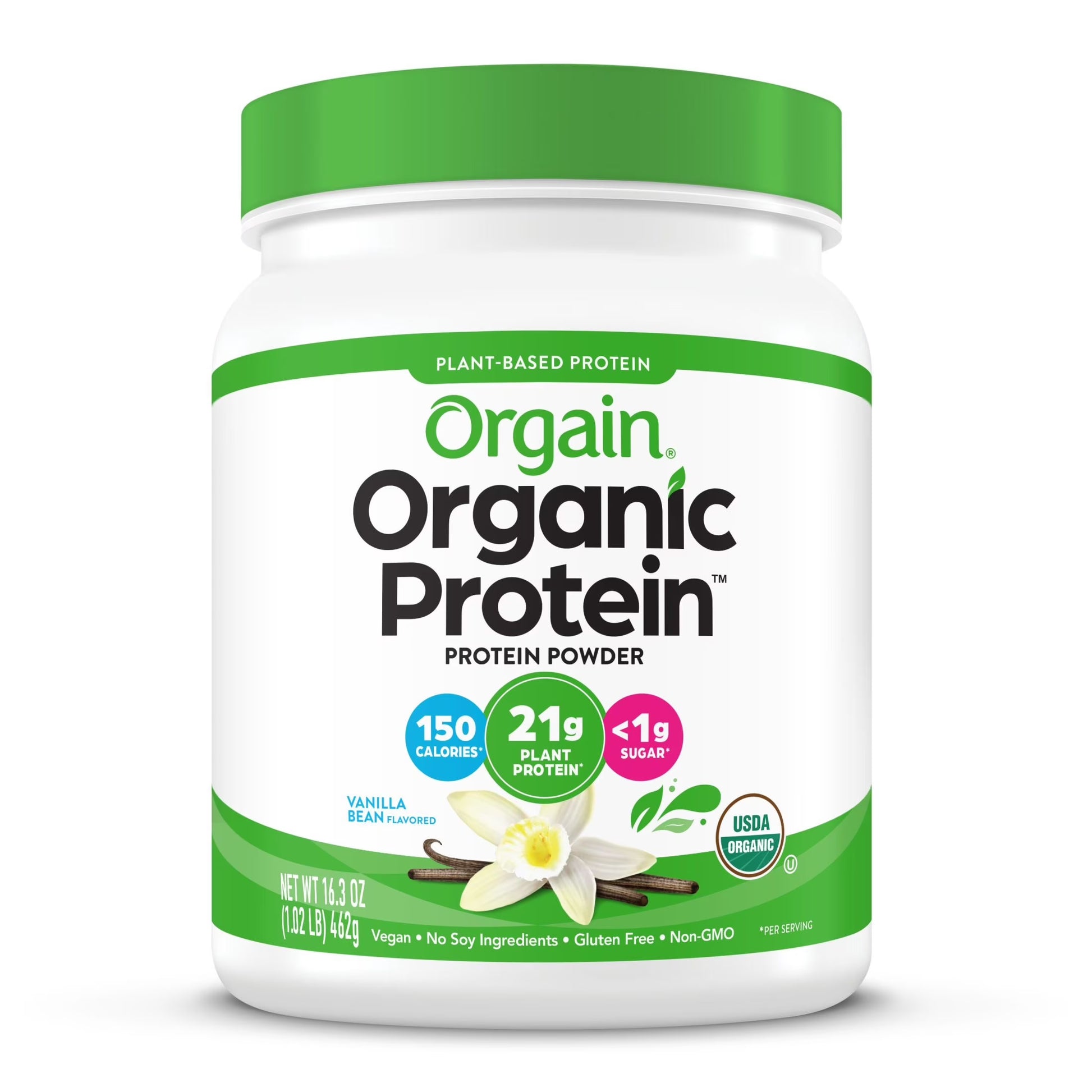 Organic Vegan 21G Protein Powder, Plant Based Shake Drink, Vanilla Bean 1.02Lb