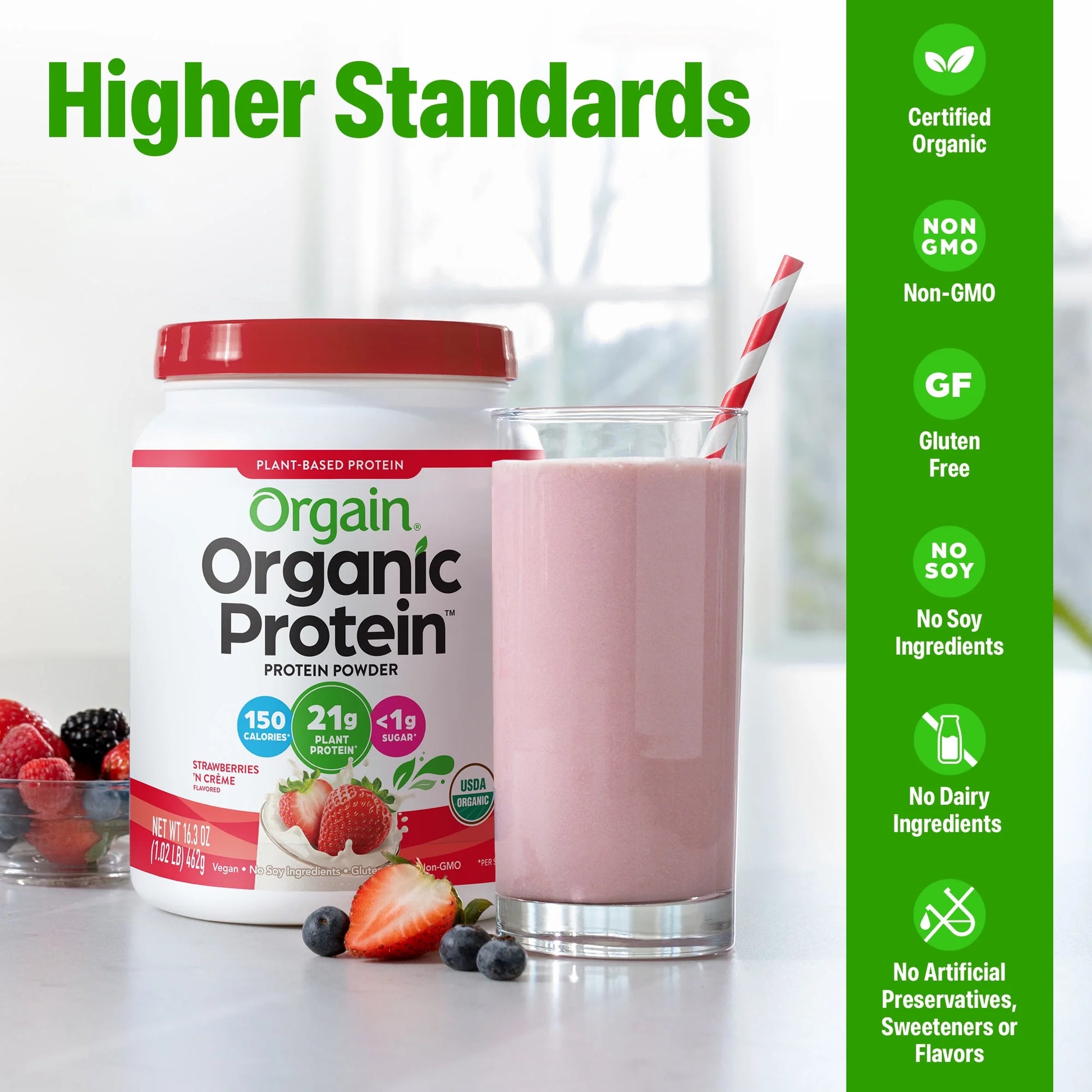 Organic Vegan 21G Protein Powder, Plant Based Shake Drink, Strawberries N Cream 1.02Lb