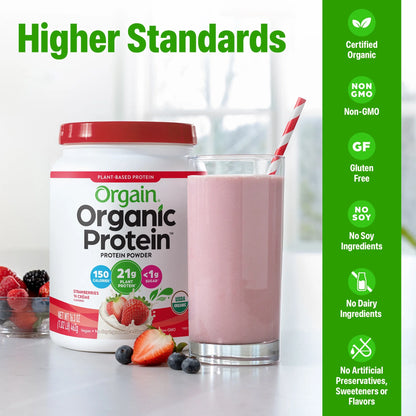 Organic Vegan 21G Protein Powder, Plant Based Shake Drink, Strawberries N Cream 1.02Lb