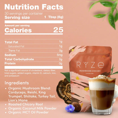 Mushroom Chicory with 6 Organic Adaptogenic Mushrooms, Keto Decaf Alternative with Chicory Root for Energy, Focus, Digestion, Immunity with Lions Mane Pack of 1