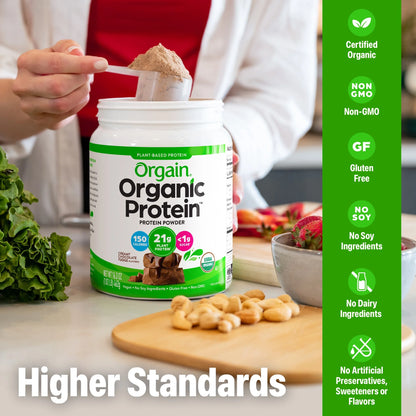 Organic Vegan 21G Protein Powder, Plant Based Shake Drink, Creamy Chocolate Fudge 1.02Lb